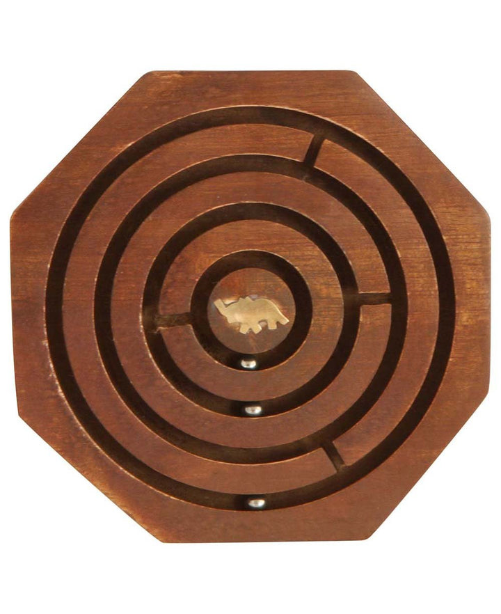 Wood Labyrinth Meditative Game with Brass Inlay Design - Desk Accessories