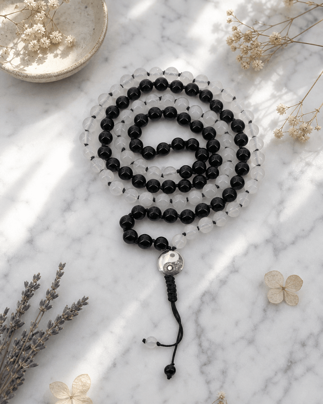 Yin Yang Balance Knotted 108 Beads Meditation Mala - Prayer Beads