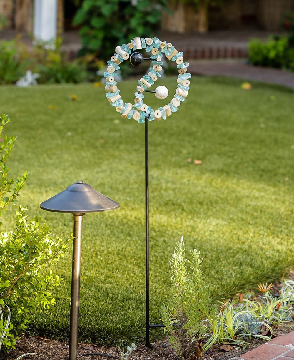 Yin - Yang Garden Stake with Glass Rocks and Wood - Wind Wheels & Spinners