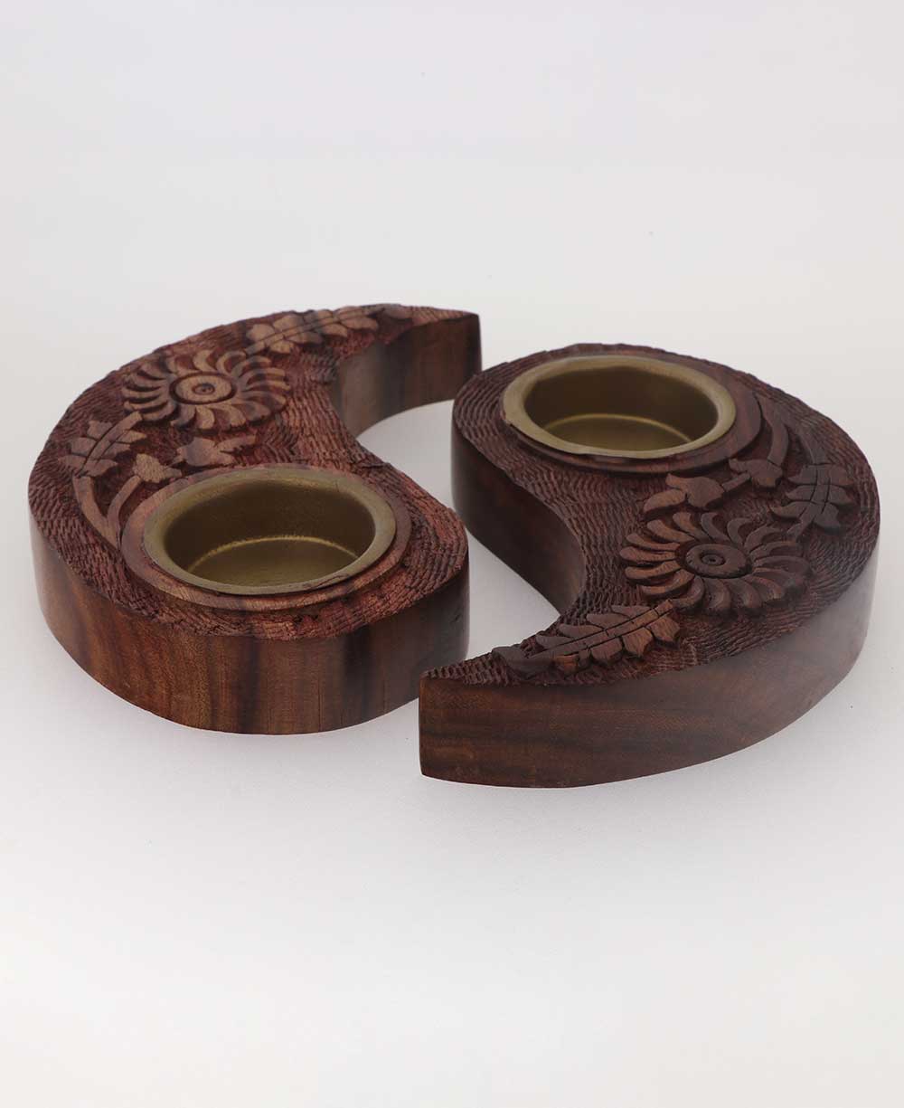 Yin Yang Harmony Balls with Carved Wood Holder – Stress Relief Chime Set with Tea Light Option - Decorative Trays