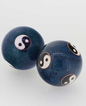 Yin Yang Harmony Balls with Carved Wood Holder – Stress Relief Chime Set with Tea Light Option - Decorative Trays