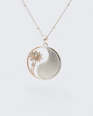 Yin Yang Lotus Pendant — Duo-Tone Silver-Plated Bronze Spiritual Necklace Charm - Pendant