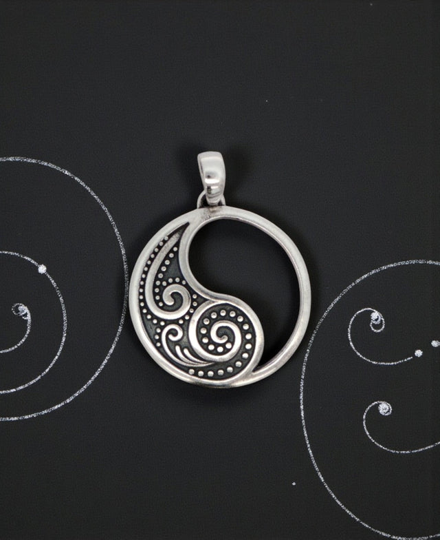Yin Yang Sterling Silver Spiral Symbol Pendant - Pendant