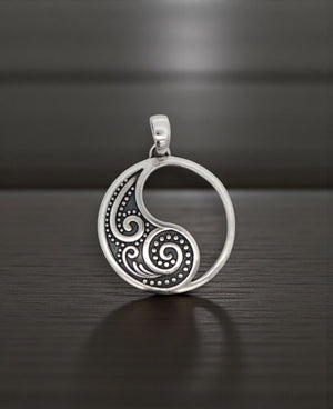 Yin Yang Sterling Silver Spiral Symbol Pendant - Pendant