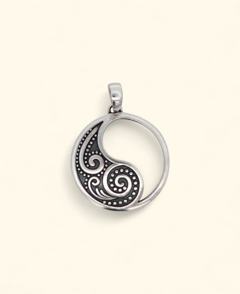 Yin Yang Sterling Silver Spiral Symbol Pendant - Pendant