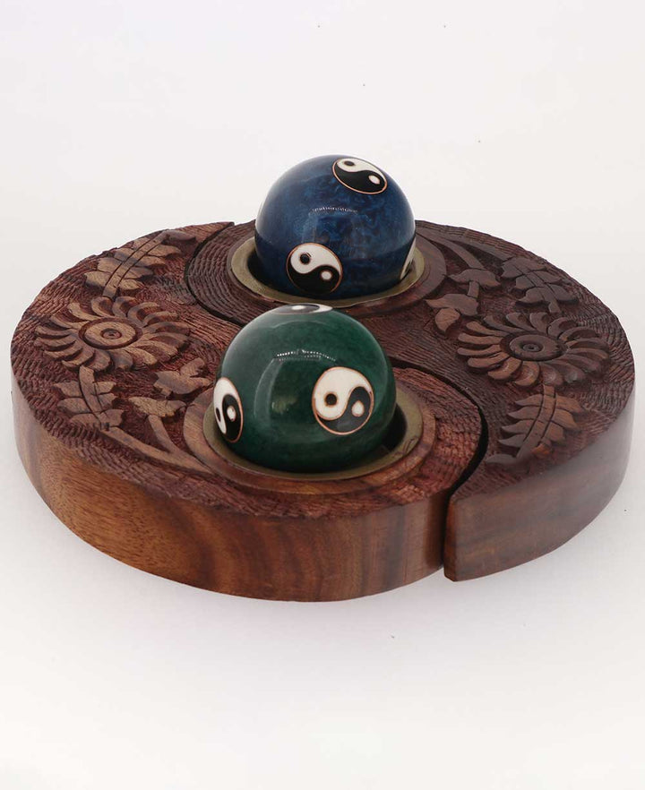 Yin Yang Wooden Holder with Harmony Balls - decorative