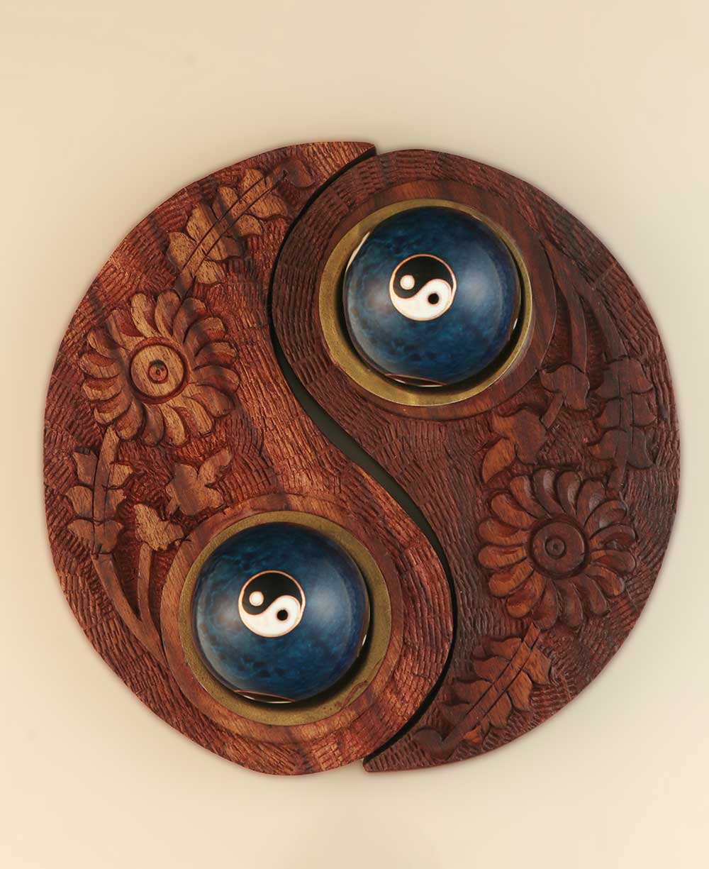 Yin Yang Wooden Holder with Harmony Balls - decorative