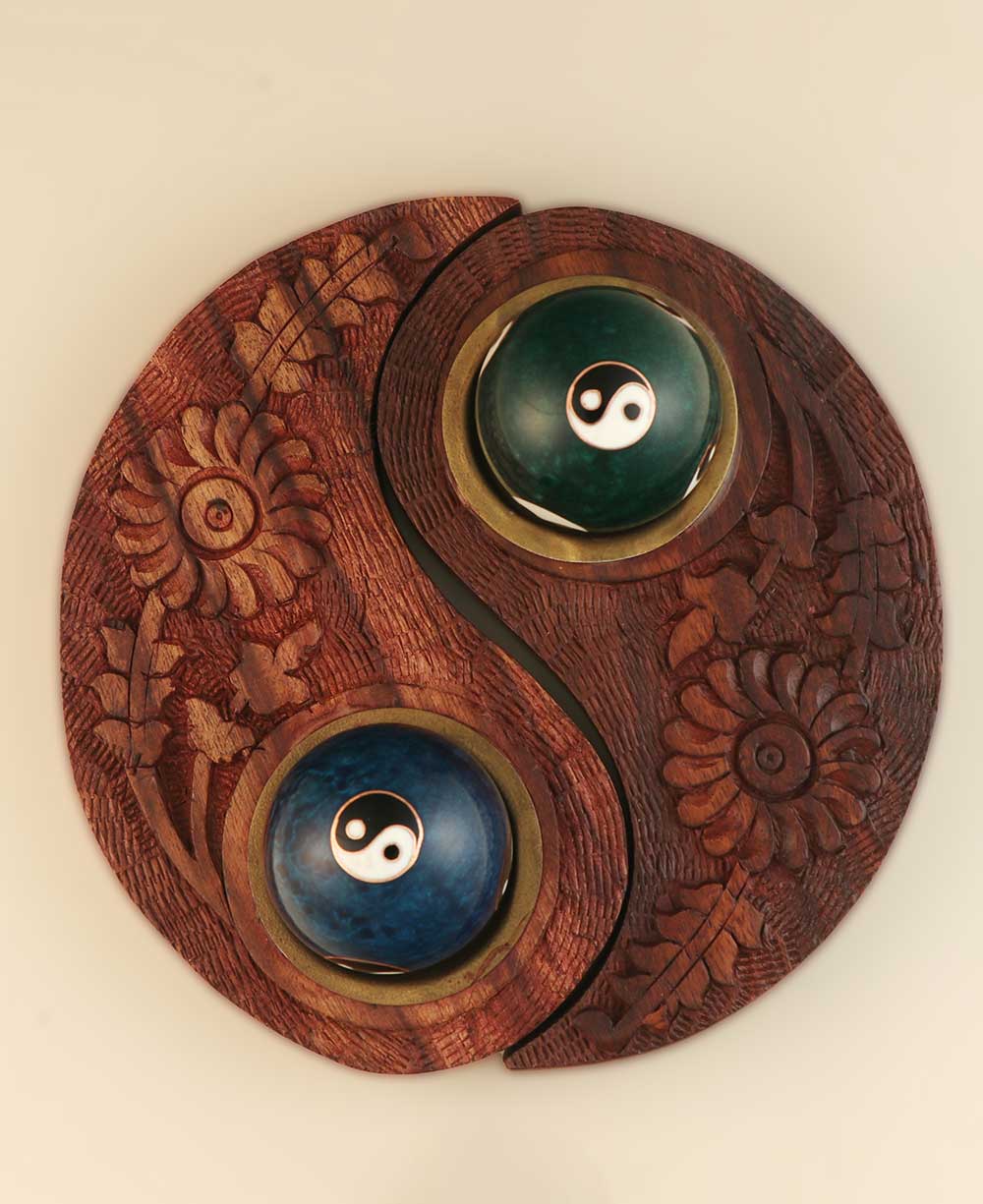 Yin Yang Wooden Holder with Harmony Balls - decorative