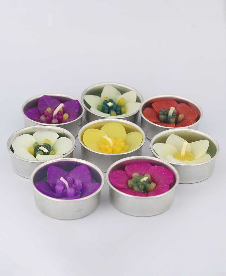 Yin Yang Wooden Tea Light Holder with Garden Flower Tealights - Candle Holders