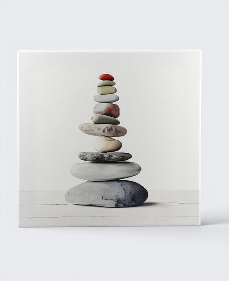 Zen Cairn Canvas with Red Top Stone — 12 - Inch Wood Framed Wall Art - Wall Art