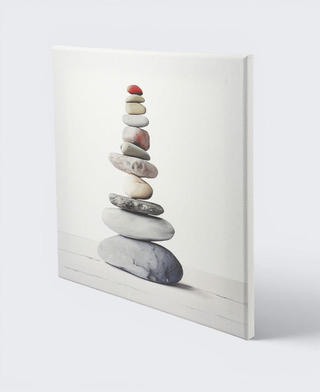 Zen Cairn Canvas with Red Top Stone — 12 - Inch Wood Framed Wall Art - Wall Art