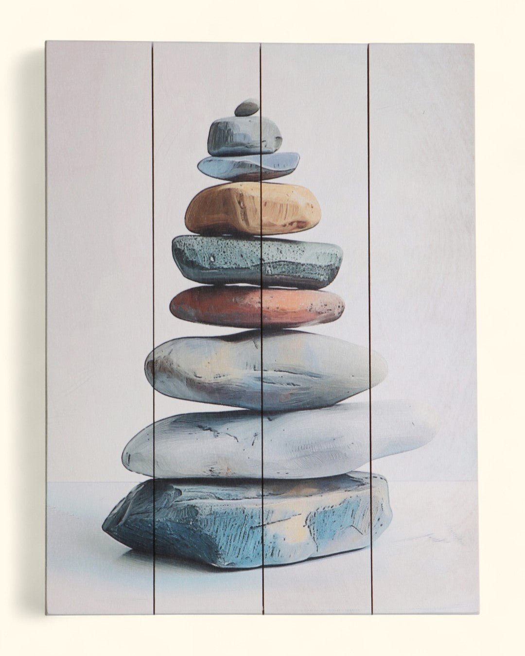 Zen Cairn Pastel Wall Art – Vertical Stacked Stone Print on Wood Panel - Posters, Prints, & Visual Artwork