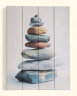 Zen Cairn Pastel Wall Art – Vertical Stacked Stone Print on Wood Panel - Posters, Prints, & Visual Artwork