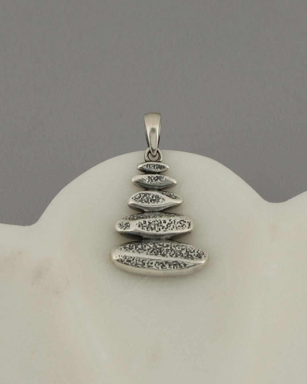 Zen Cairn Pendant – Sterling Silver Textured Stacked Stone Necklace Charm - Pendant