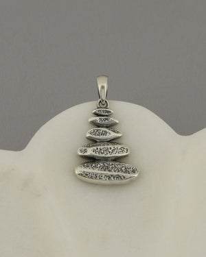 Zen Cairn Pendant – Sterling Silver Textured Stacked Stone Necklace Charm - Pendant