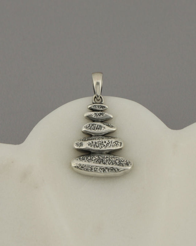 Zen Cairn Pendant – Sterling Silver Textured Stacked Stone Necklace Charm - Pendant