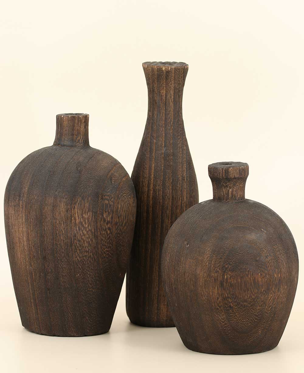 Zen - Inspired Charred Wood Decorative Vases - Vase Slender