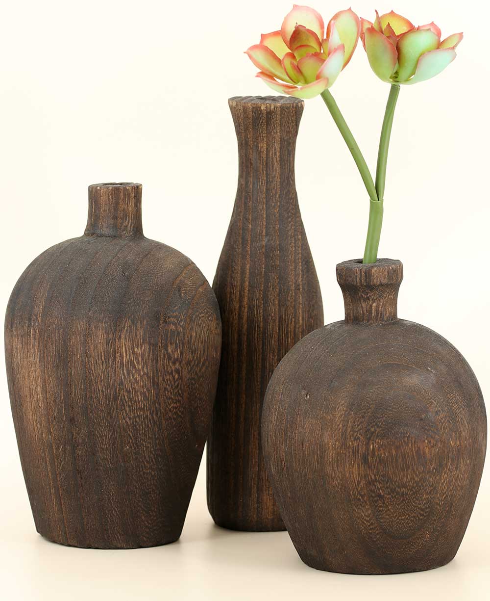 Zen - Inspired Charred Wood Decorative Vases - Vase Wide