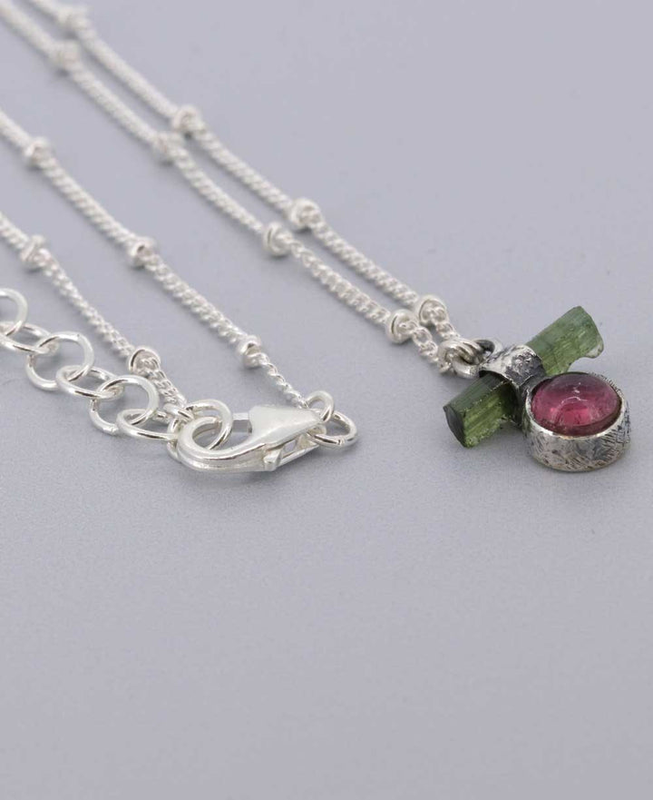 Zen Inspired Sterling Silver and Tourmaline Dainty Necklace - Necklaces