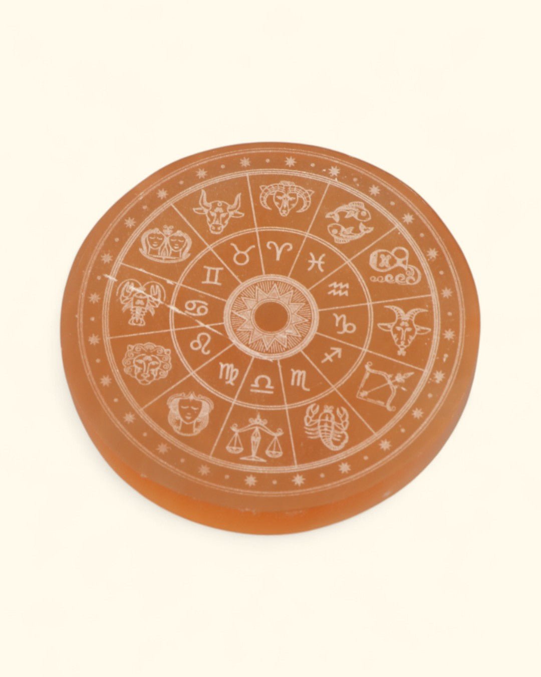 Zodiac Selenite Charging Plate – Engraved Crystal Energy Cleanser - Rocks & Fossils