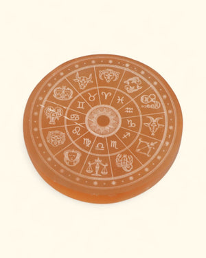 Zodiac Selenite Charging Plate – Engraved Crystal Energy Cleanser - Rocks & Fossils