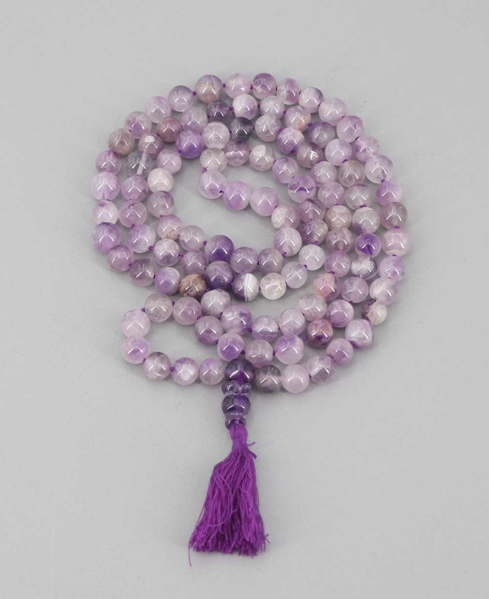 108 Amethyst Beads Knotted Meditation Mala - Prayer Beads 6 mm