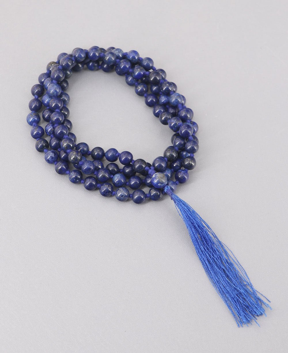 108 Beads Lapis Meditation Mala, Knotted by Buddha Groove - Prayer Beads