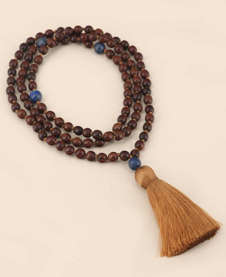 108 Beads Walnut Wood and Lapis Meditation Japa Mala - Prayer Beads