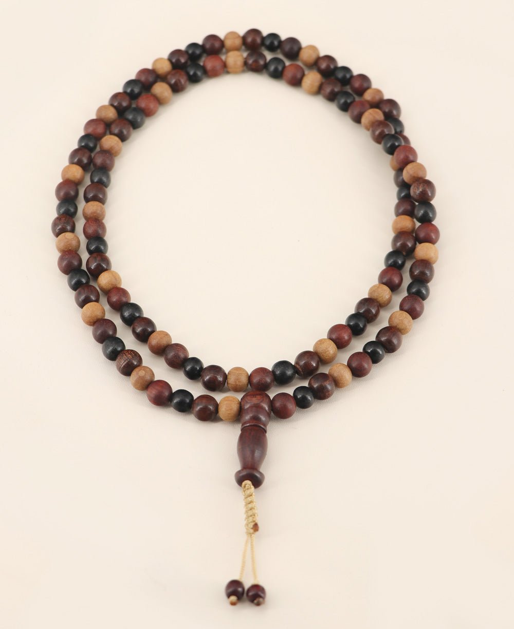 108 Mixed Wood Beads Meditation Mala, Adjustable - Prayer Beads