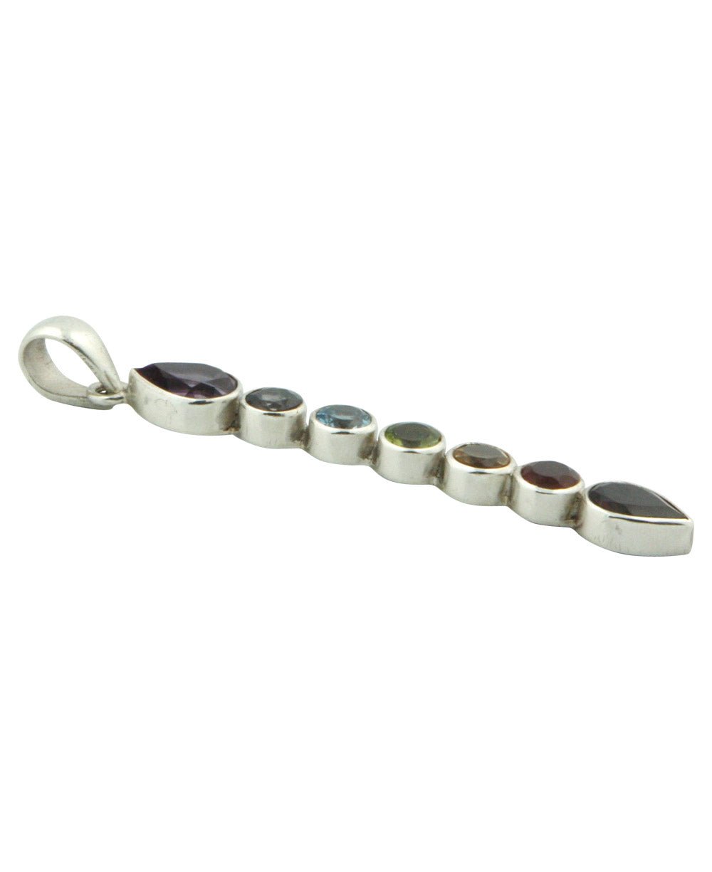 7 Gemstones Sterling Silver Chakra Pendant - Charms & Pendants