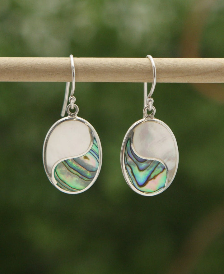 Abalone Shell Yin Yang Earrings with Mother of Pearl - Earrings