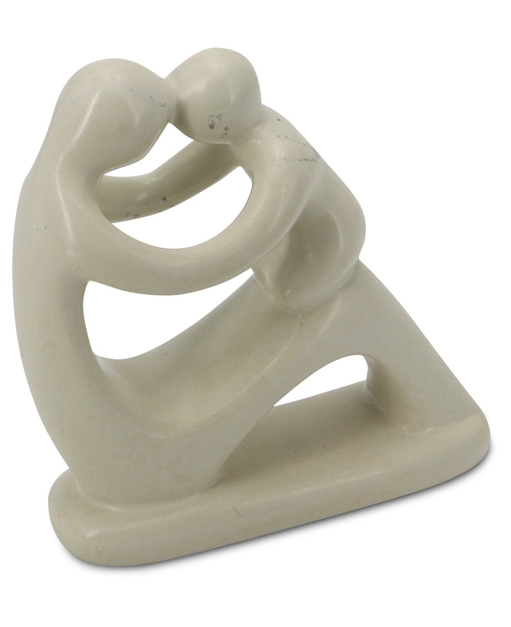 Abstract Mother and Baby Soapstone Statue, Crafted in Kenya - Sculptures & Statues Cream