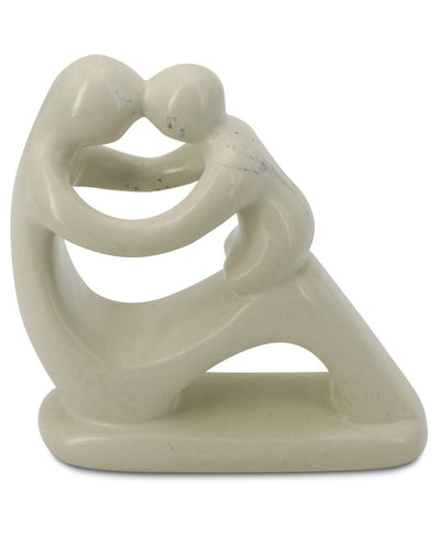 Abstract Mother and Baby Soapstone Statue, Crafted in Kenya - Sculptures & Statues Cream