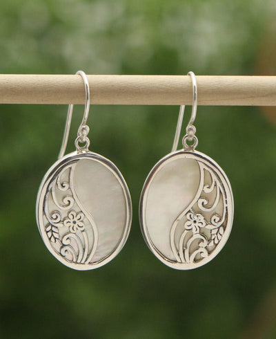 Abstract Mother of Pearl Filigree Yin Yang Earrings - Jewelry