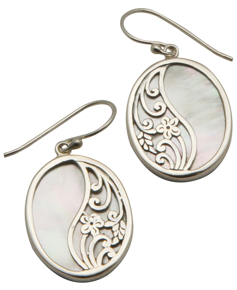 Abstract Mother of Pearl Filigree Yin Yang Earrings - Jewelry