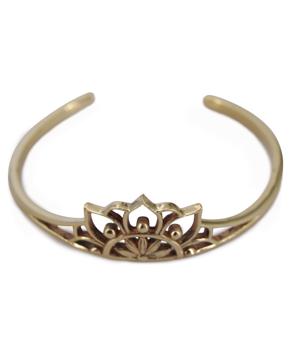 Adjustable Brass Lotus Cuff Bracelet - Bracelets