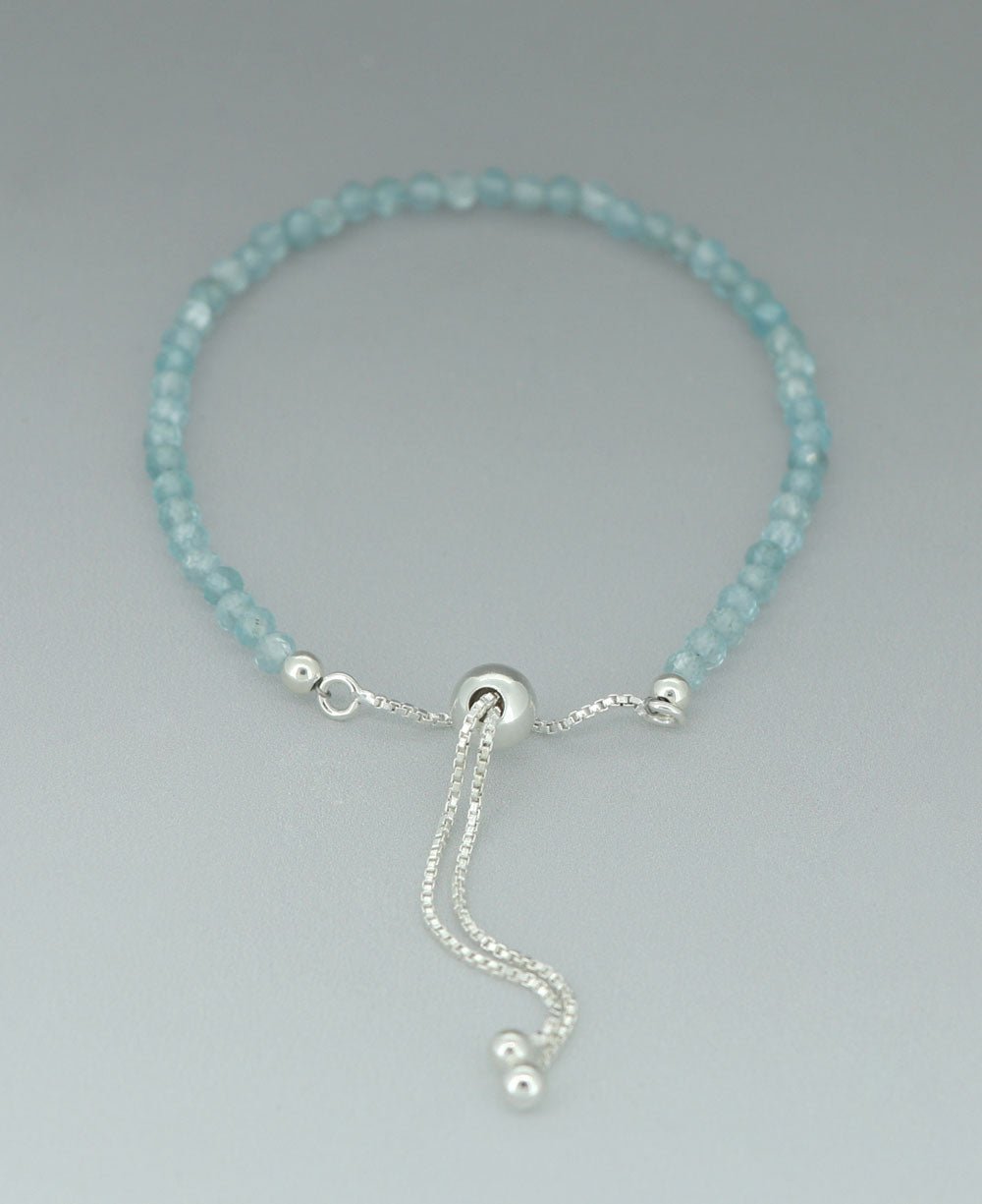 Adjustable Sterling Silver Bolo Bracelet with Dainty Gemstone Beads - Bracelets Apatite