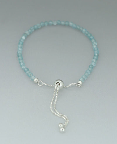 Adjustable Sterling Silver Bolo Bracelet with Dainty Gemstone Beads - Bracelets Apatite