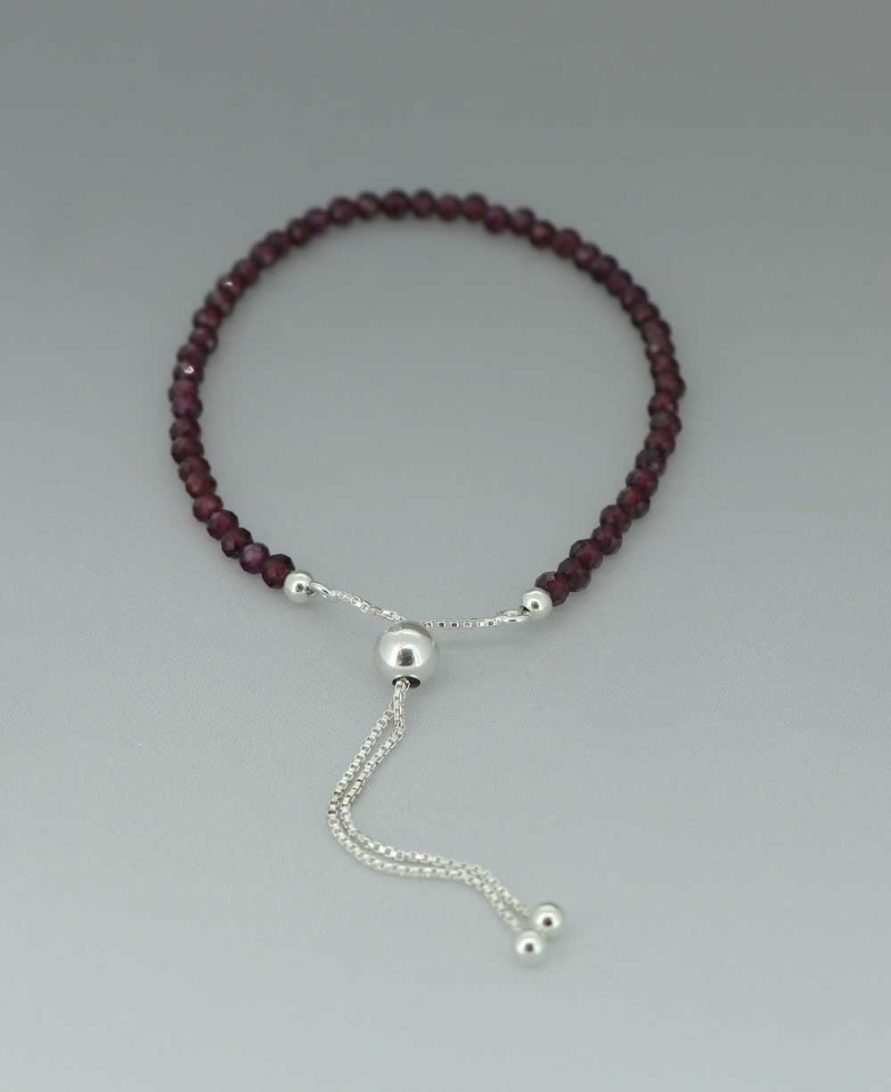 Adjustable Sterling Silver Bolo Bracelet with Dainty Gemstone Beads - Bracelets Garnet