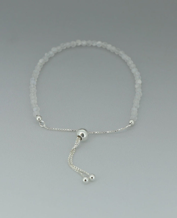 Adjustable Sterling Silver Bolo Bracelet with Dainty Gemstone Beads - Bracelets Moonstone