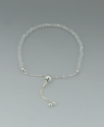 Adjustable Sterling Silver Bolo Bracelet with Dainty Gemstone Beads - Bracelets Moonstone
