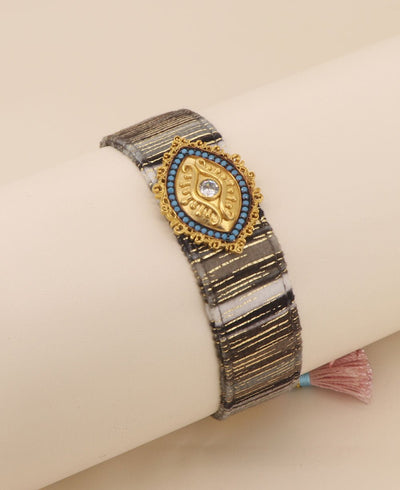 Adjustable Velvet Band Bracelet with Evil Eye Symbol - Bracelets