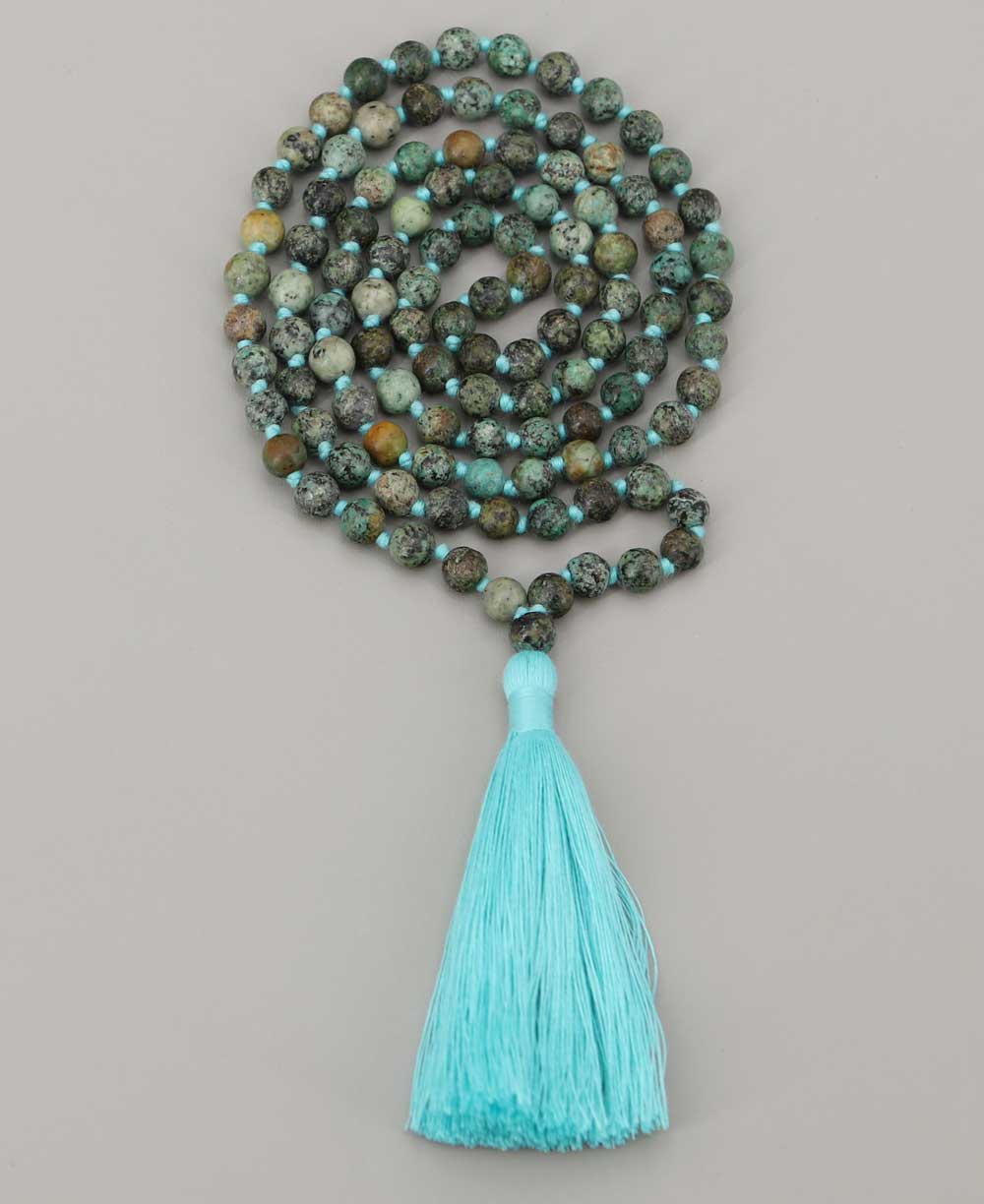 African Turquoise Jasper 108 Beads Meditation Mala, Knotted - Prayer Beads