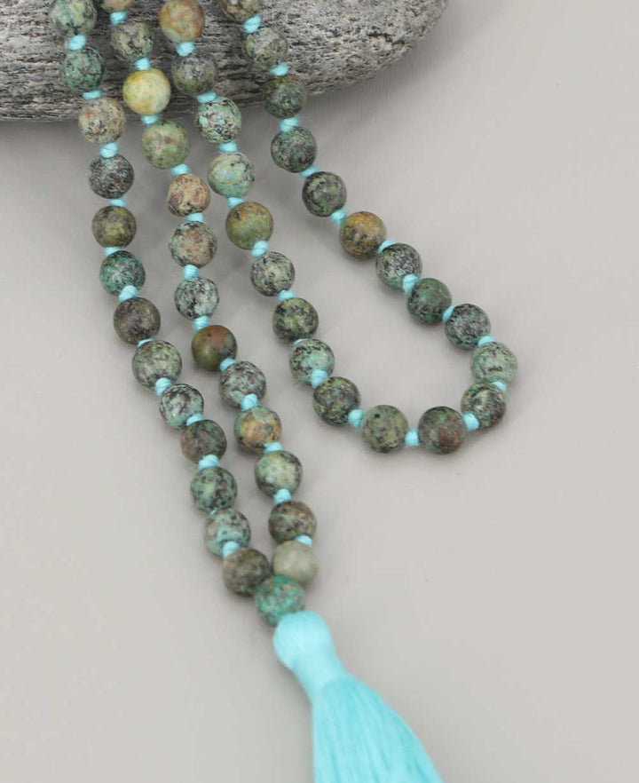 African Turquoise Jasper 108 Beads Meditation Mala, Knotted - Prayer Beads