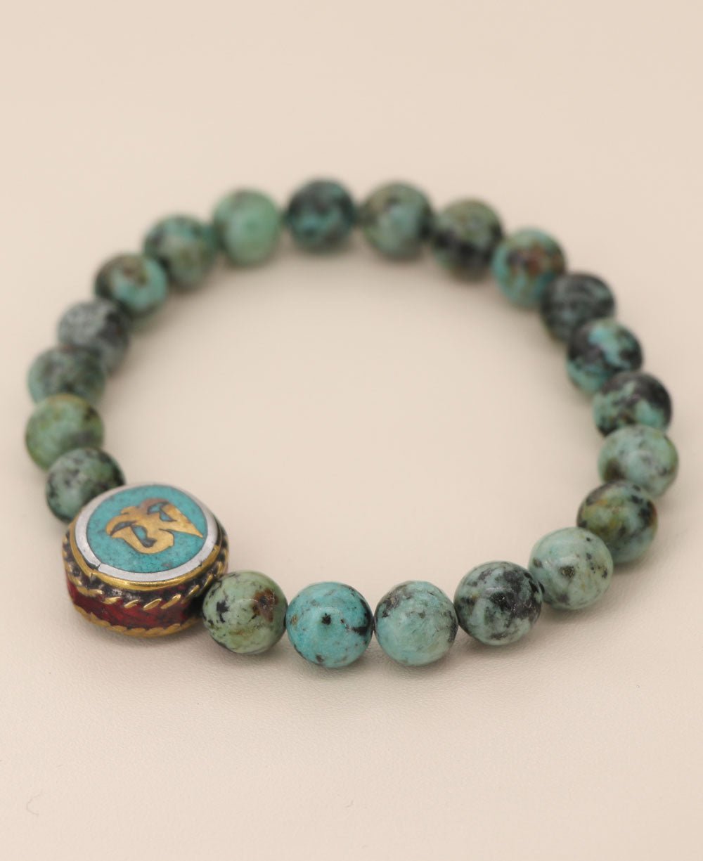 African Turquoise Tibetan Om Stretch Bracelet - Bracelets