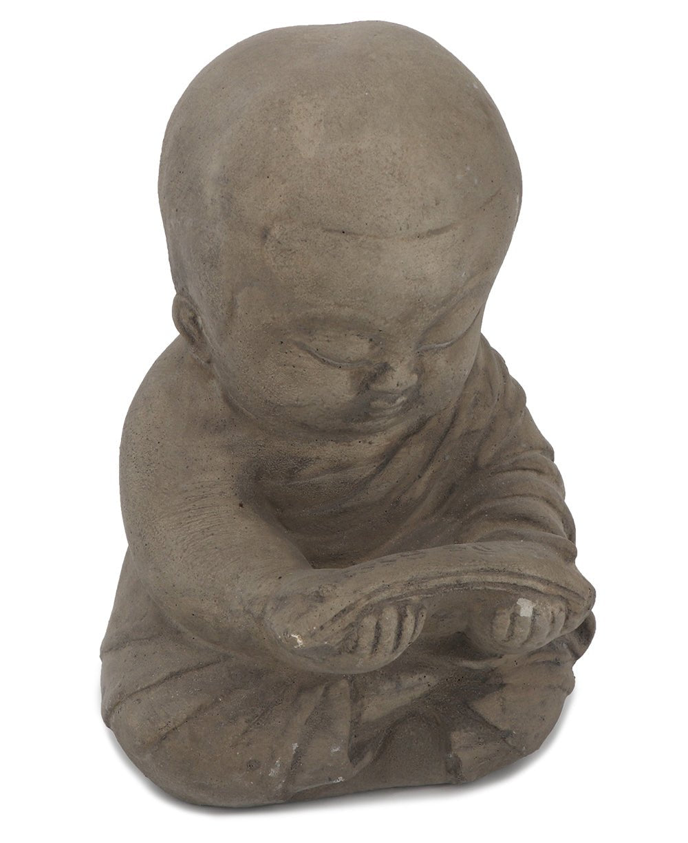 Aged Finish Reading Baby Monk Garden Statue, USA - Sculptures & Statues