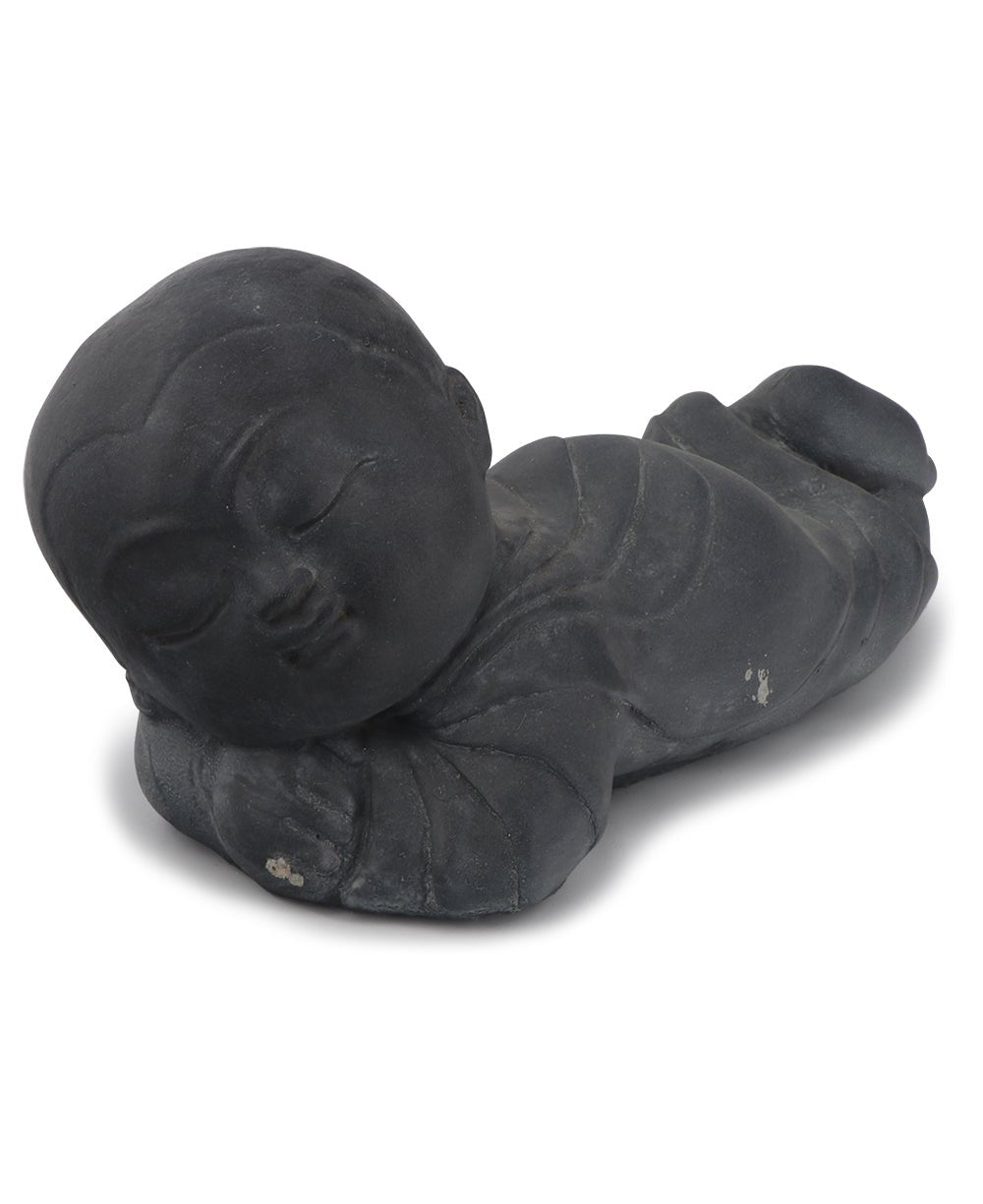Aged Finish Sleeping Baby Monk Garden Statue, USA - Sculptures & Statues Charcoal Grey