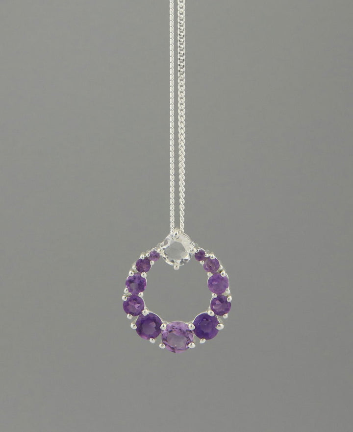 Amethyst and Clear Quartz Sterling Pendant Necklaces - Amethyst