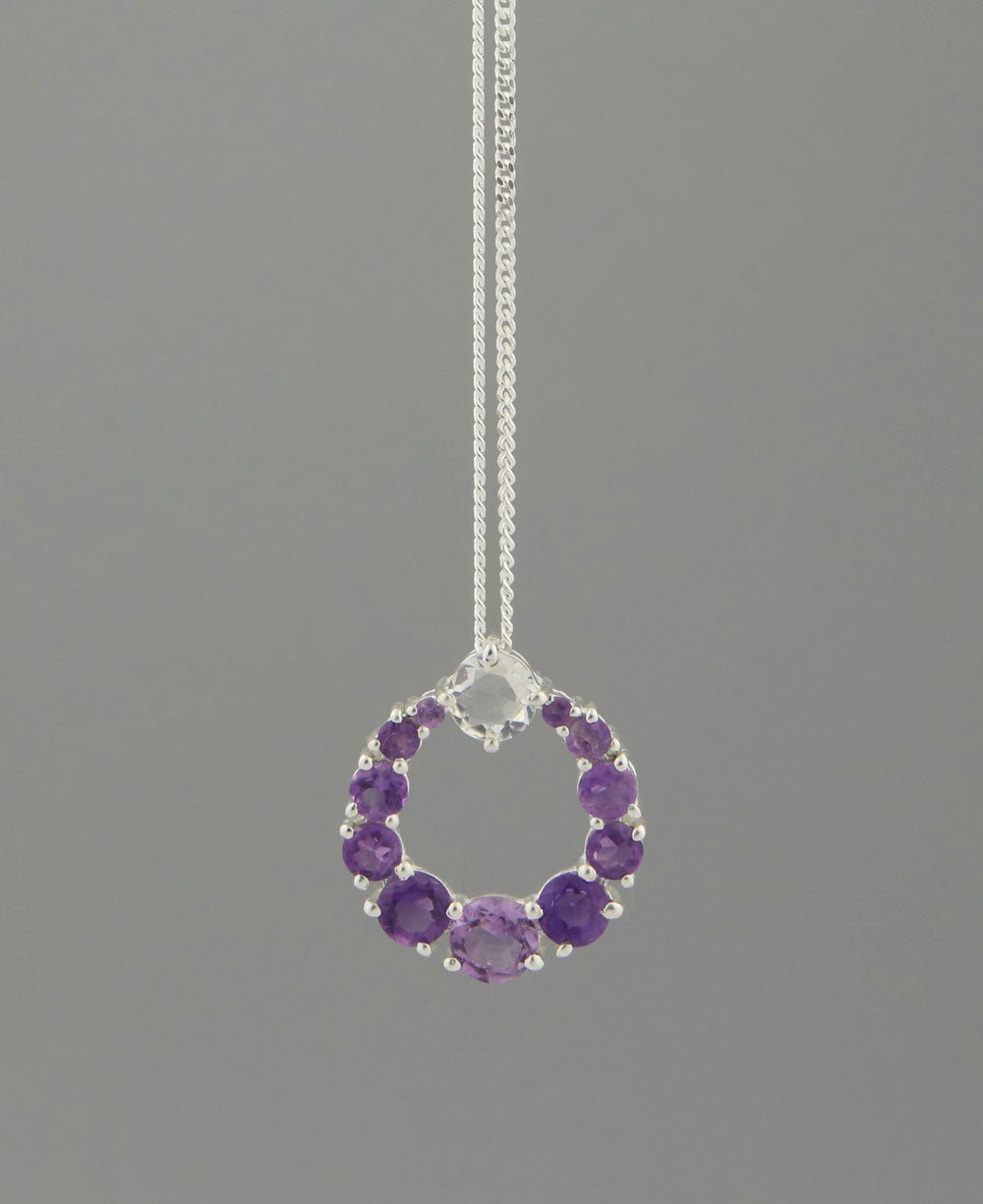 Amethyst and Clear Quartz Sterling Pendant Necklaces - Amethyst