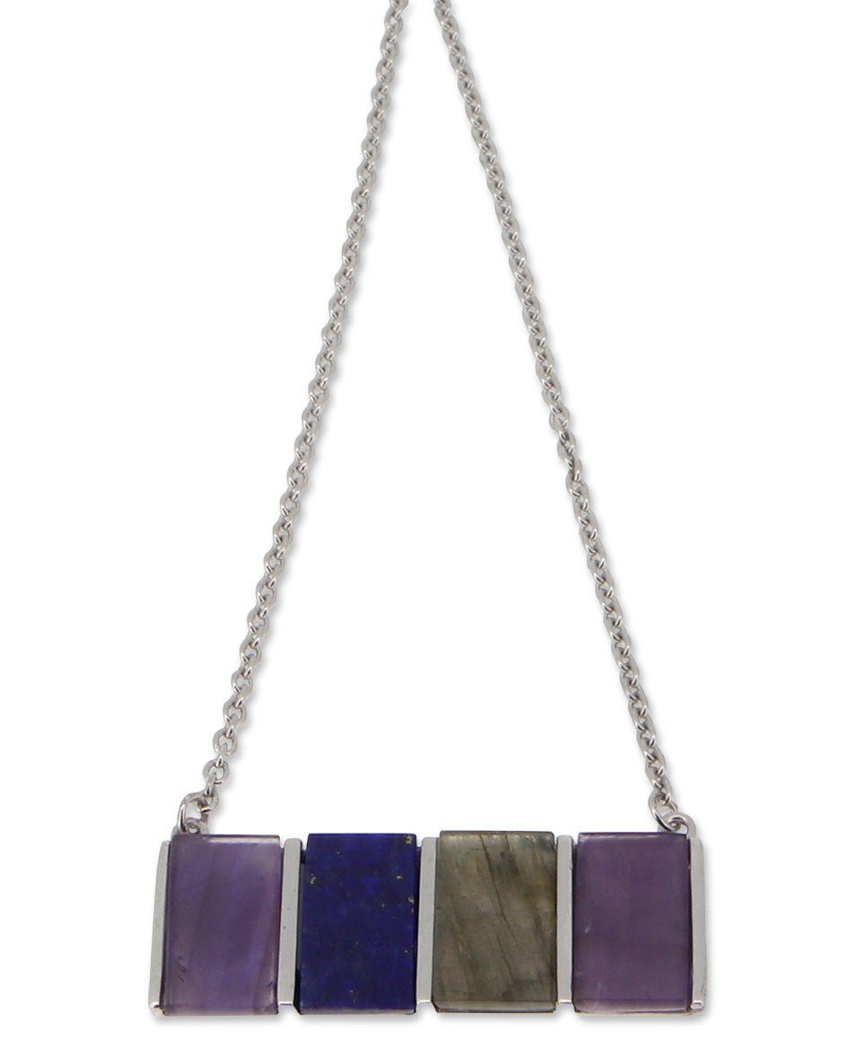 Amethyst, Labradorite, and Lapis Sterling Silver Necklace -
